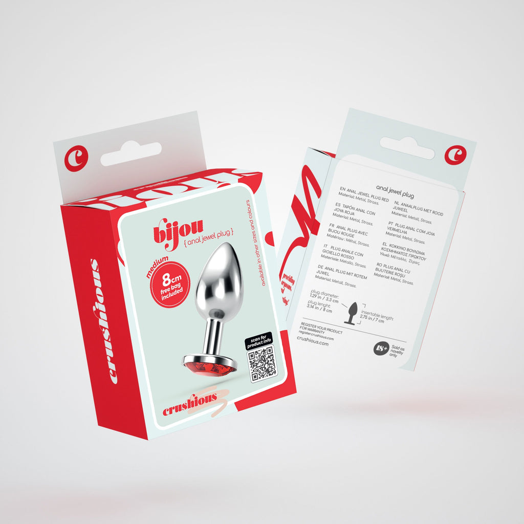 Plug Anal Joia Bijou Vermelho Médio Crushious Com Bolsa Aveludada Grátis