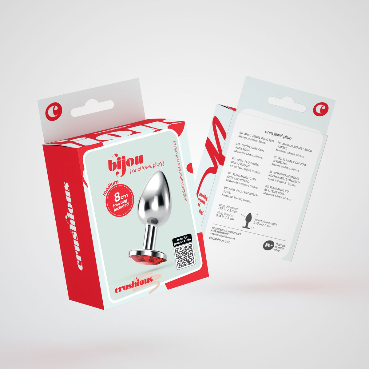 Plug Anal Joia Bijou Vermelho Médio Crushious Com Bolsa Aveludada Grátis