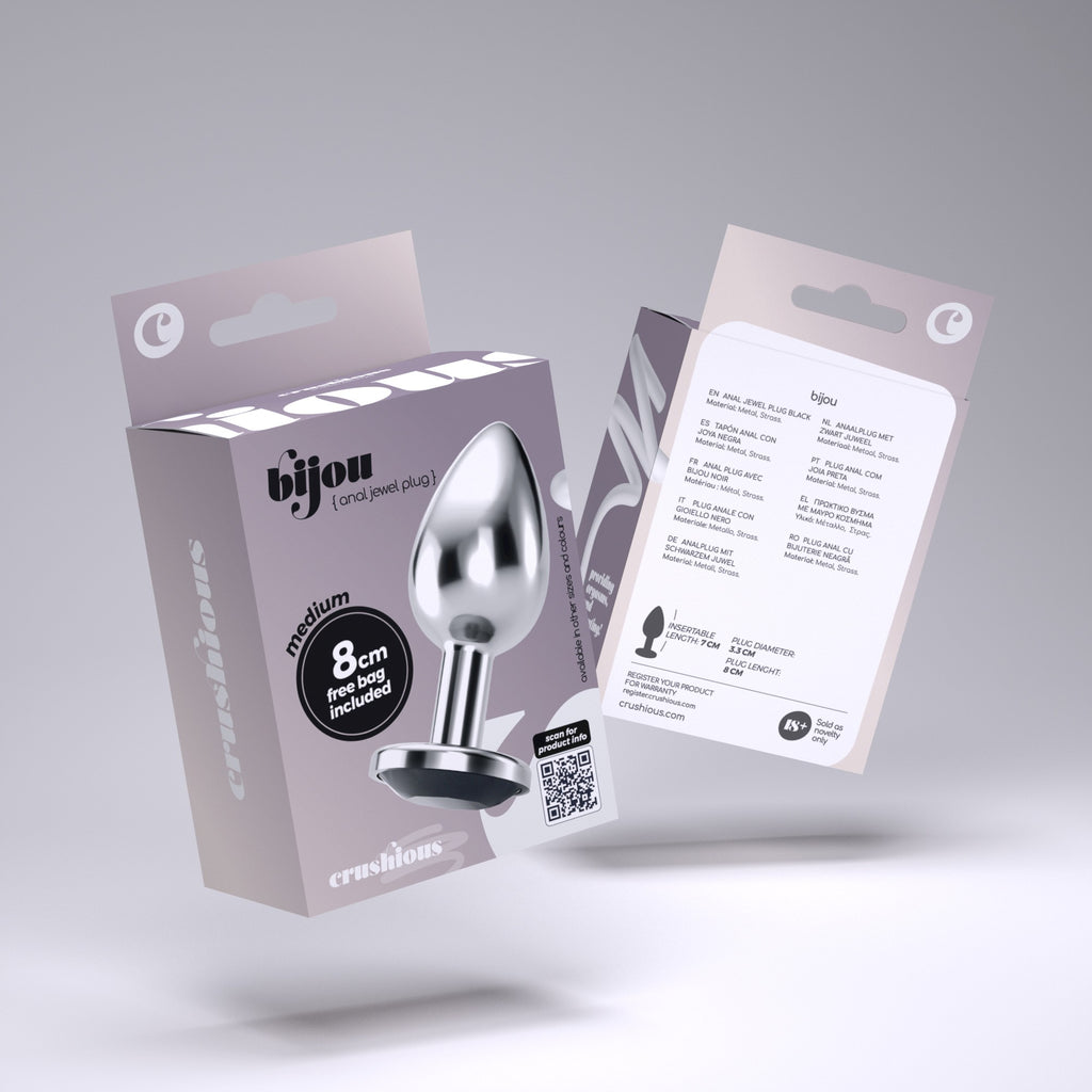 Plug Anal Joia Bijou Preto Médio Crushious Com Bolsa Aveludada Grátis