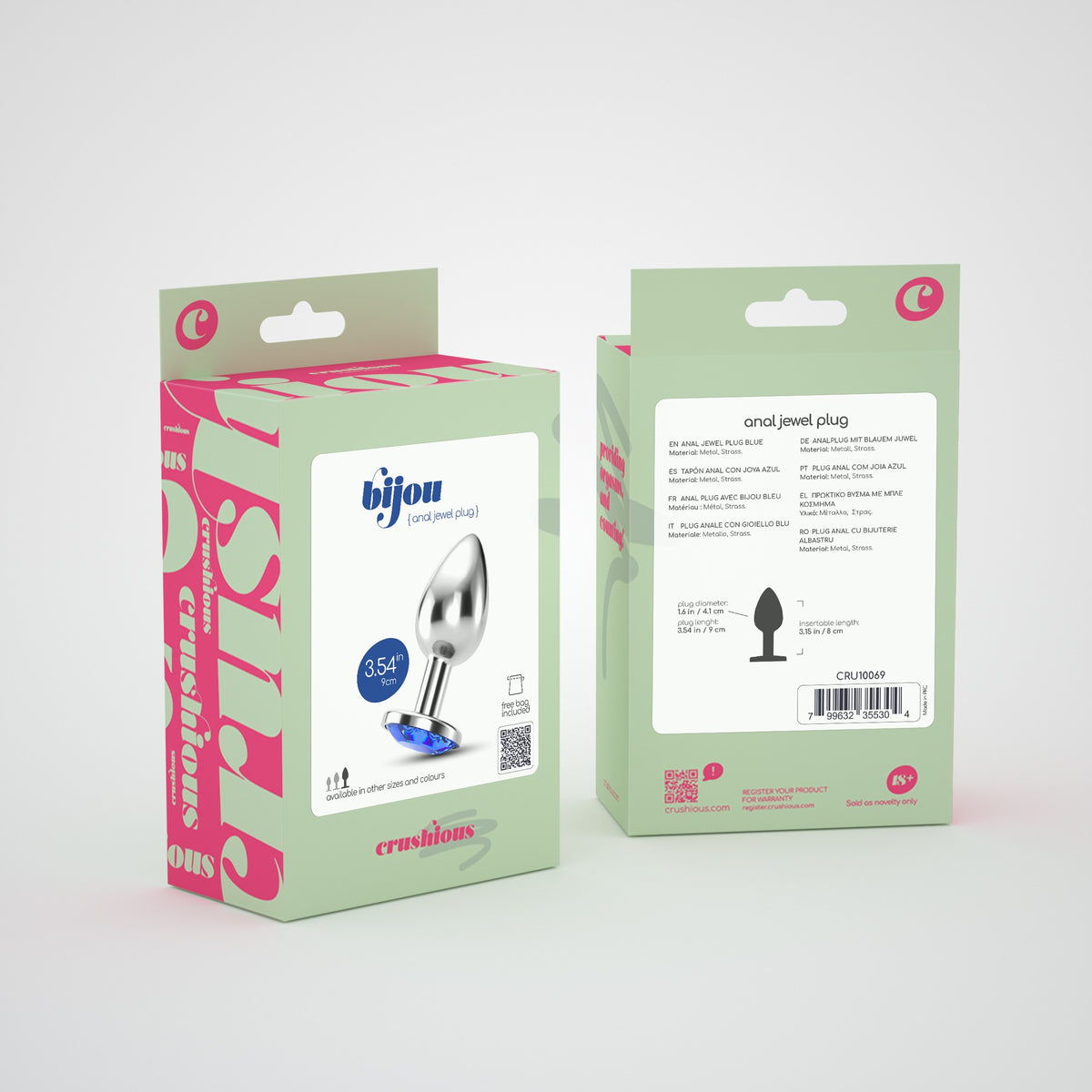 Plug Anal Joia Bijou Azul Grande Crushious Com Bolsa Aveludada Grátis