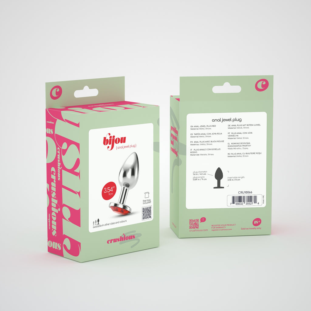 Plug Anal Joia Bijou Vermelho Grande Crushious Com Bolsa Aveludada Grátis