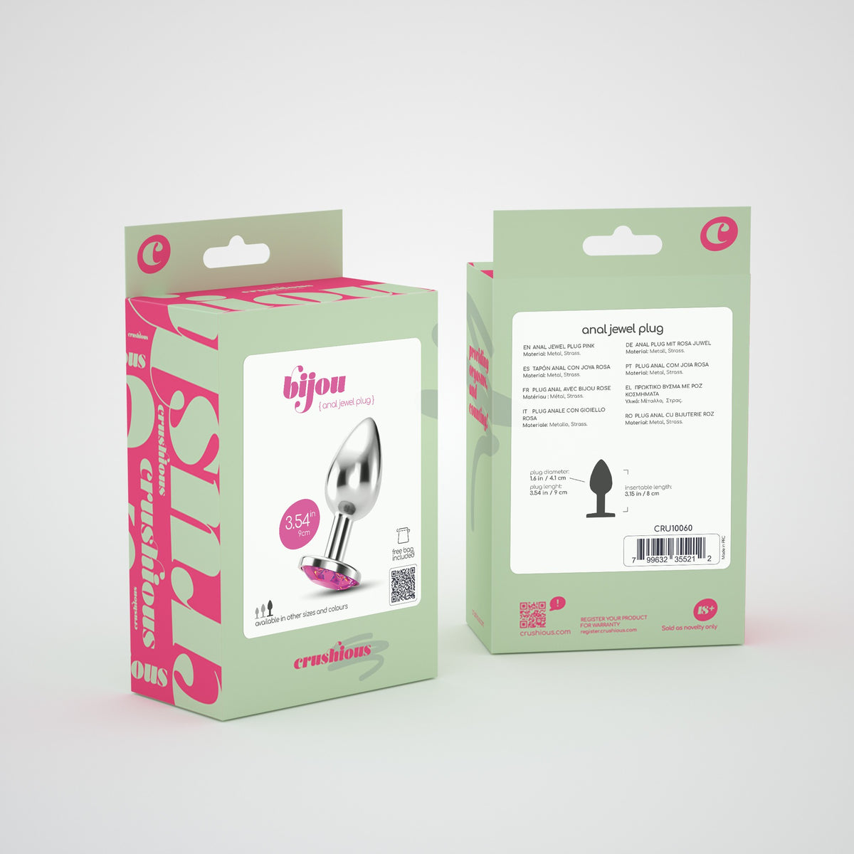 Plug Anal Joia Bijou Rosa Grande Crushious Com Bolsa Aveludada Grátis
