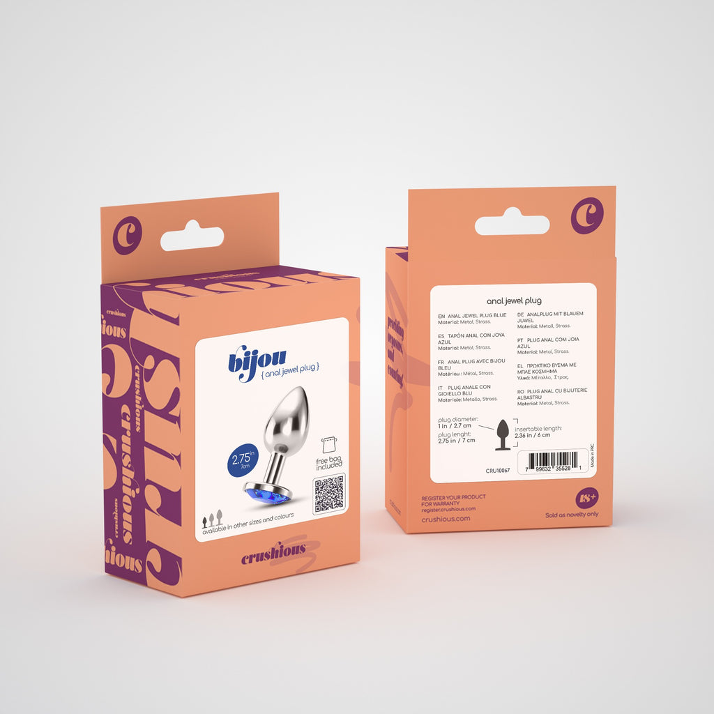 Plug Anal Joia Bijou Azul Pequeno Crushious Com Bolsa Aveludada Grátis