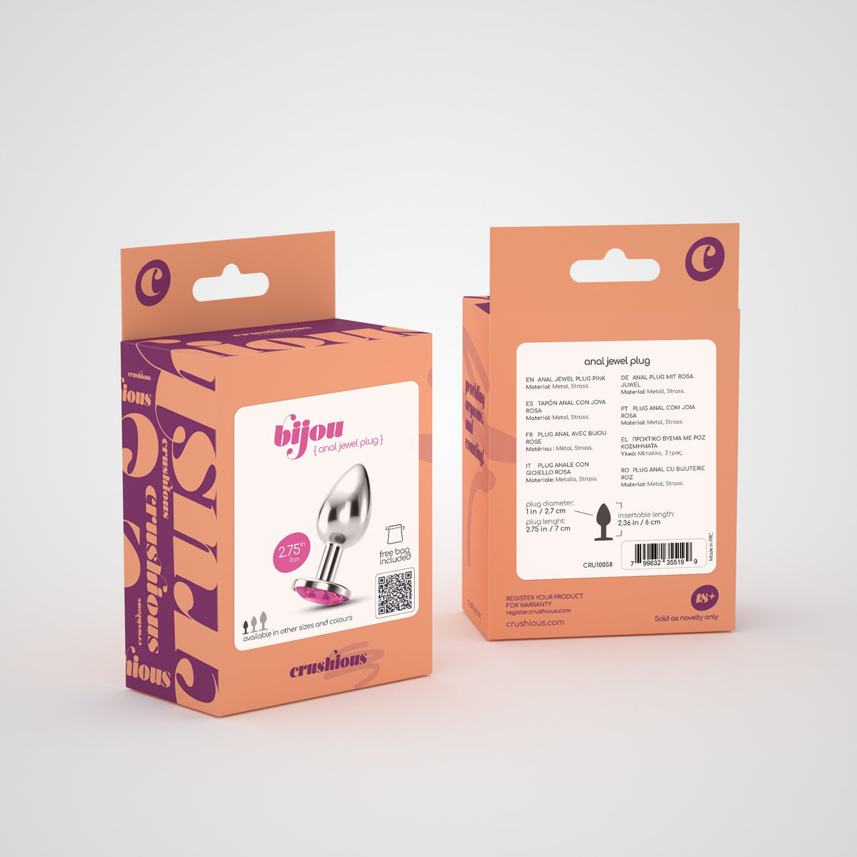 Plug Anal Joia Bijou Rosa Pequeno Crushious Com Bolsa Aveludada Grátis