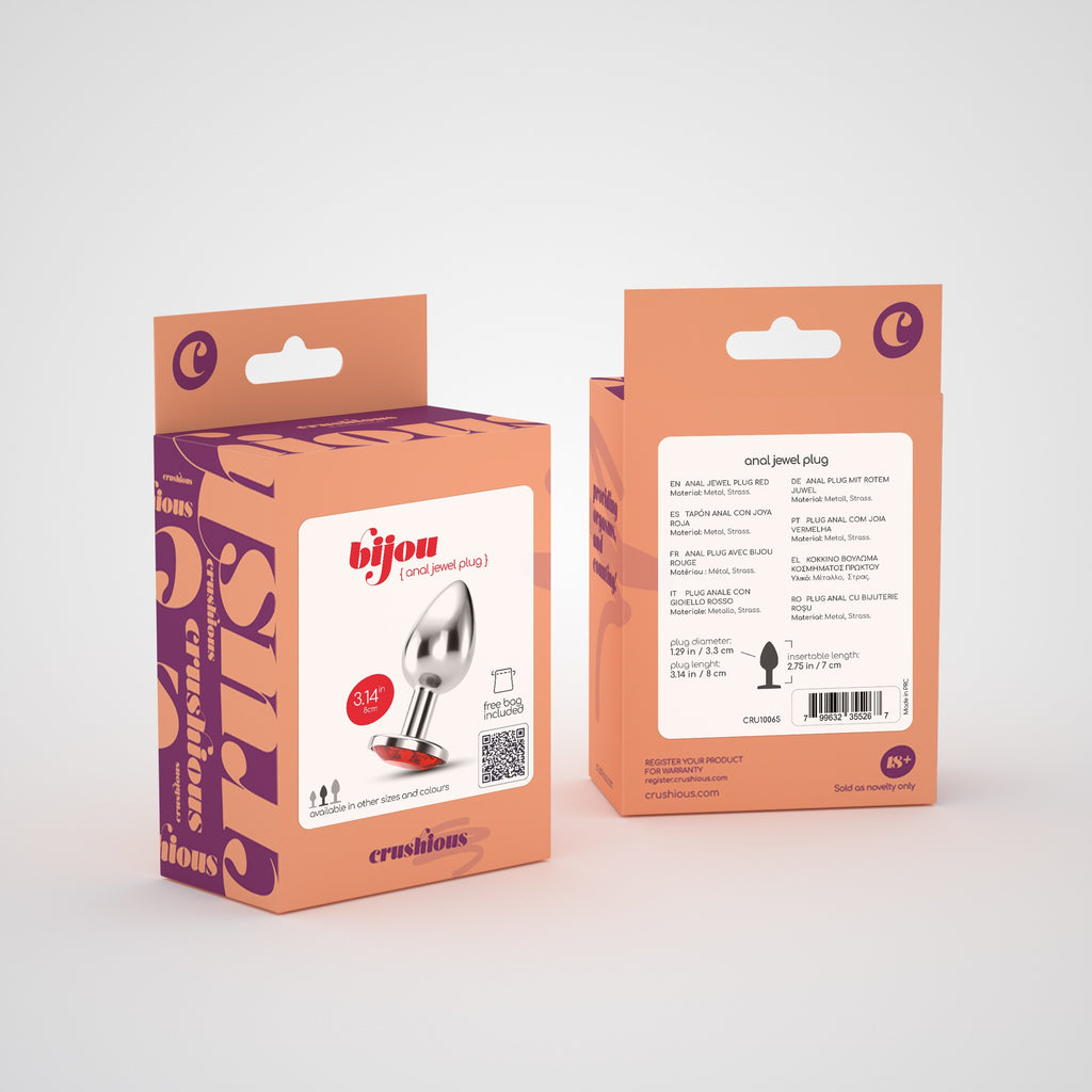 Plug Anal Joia Bijou Vermelho Médio Crushious Com Bolsa Aveludada Grátis