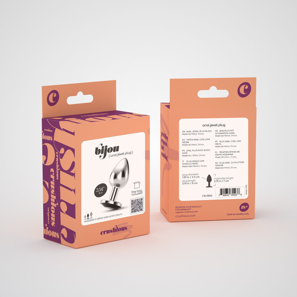 Plug Anal Joia Bijou Preto Médio Crushious Com Bolsa Aveludada Grátis