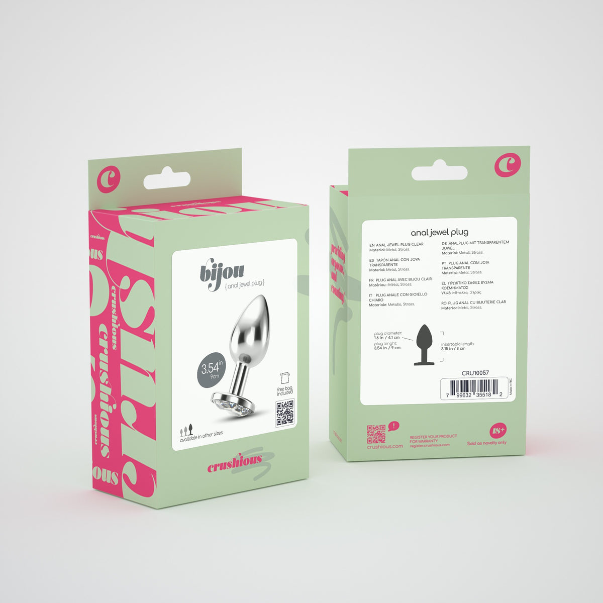 Plug Anal Joia Bijou Transparente Grande Crushious Com Bolsa Aveludada Grátis