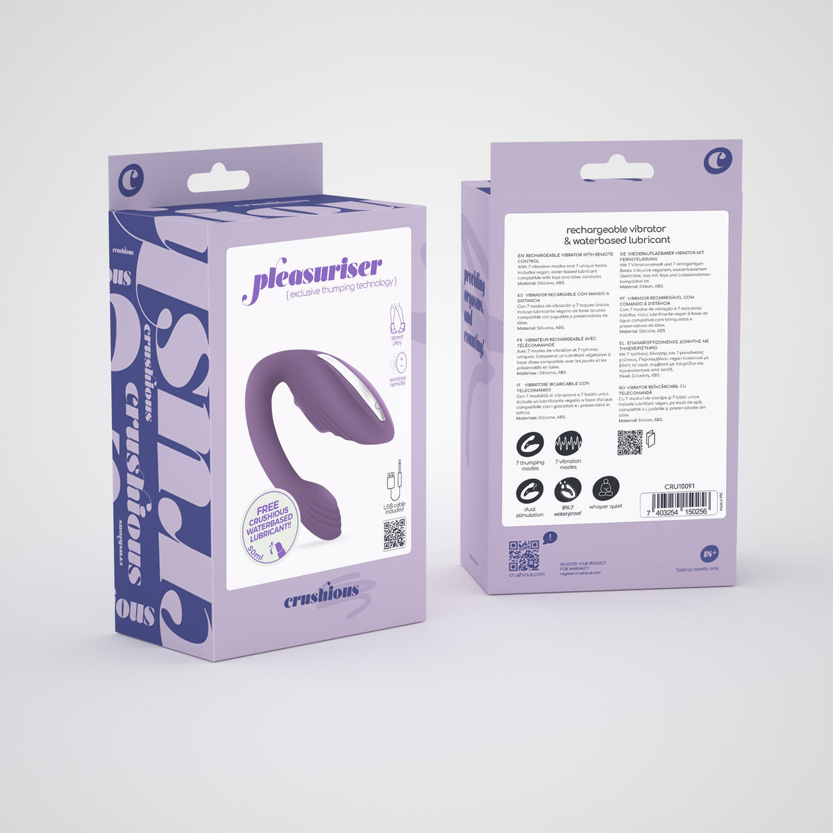 Vibrador Recarregável Com Comando Pleasuriser E Oferta De Lubrificante À Base De Água Crushious