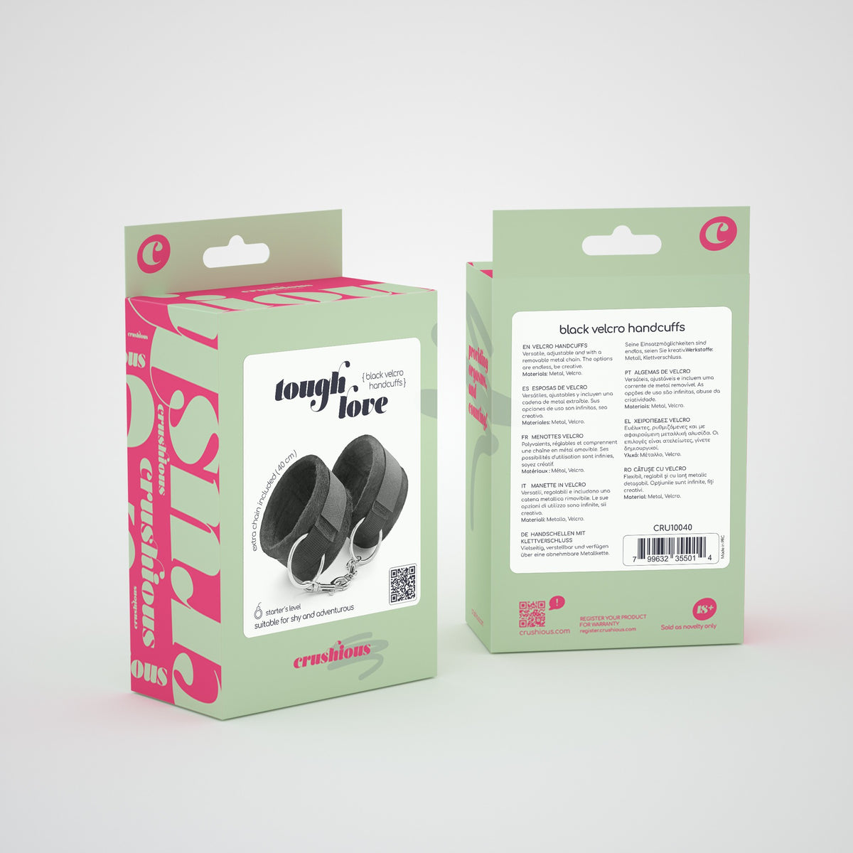 Algemas De Velcro Tough Love Com Corrente De 40Cm Extra Crushious Pretas