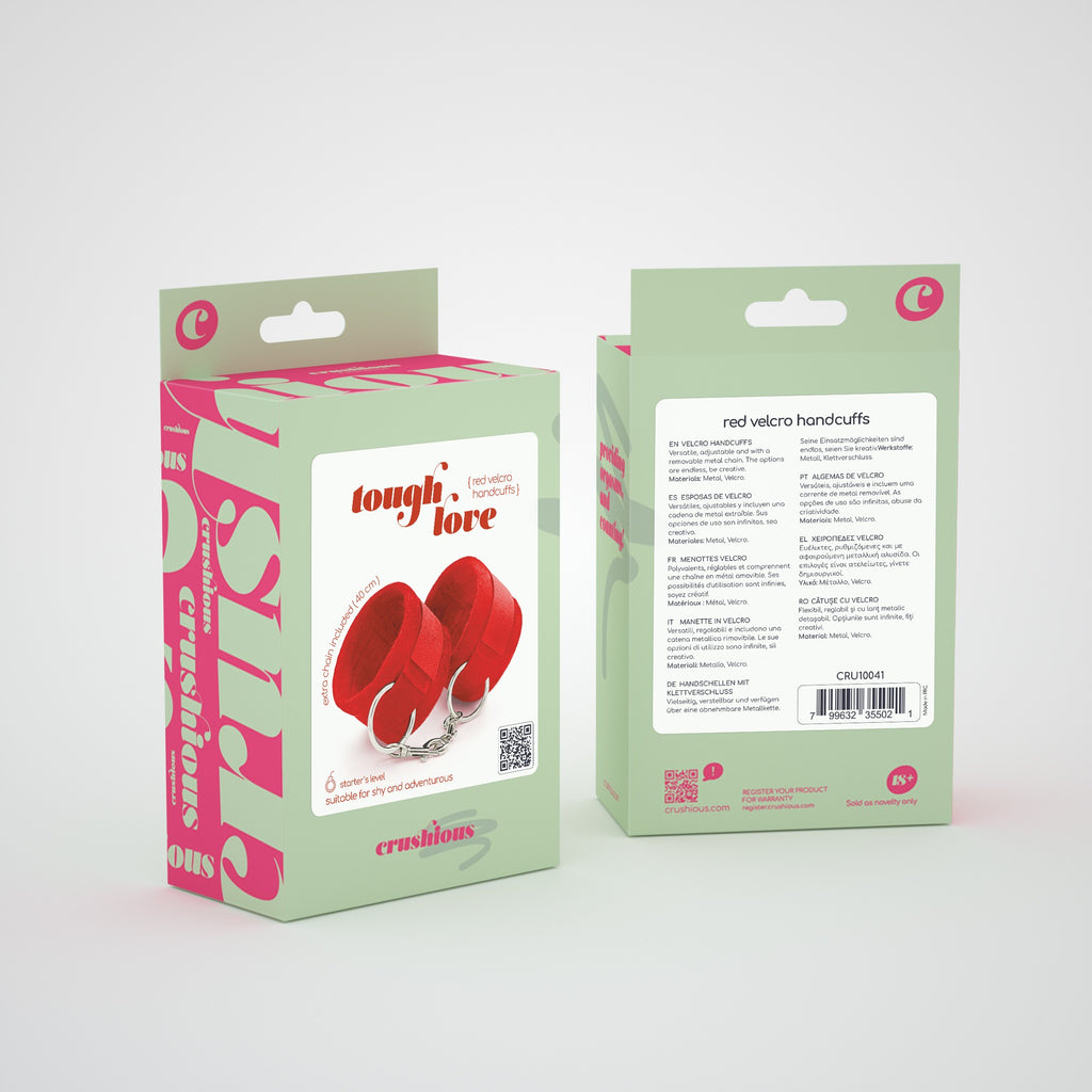 Algemas De Velcro Tough Love Com Corrente De 40Cm Extra Crushious Vermelhas