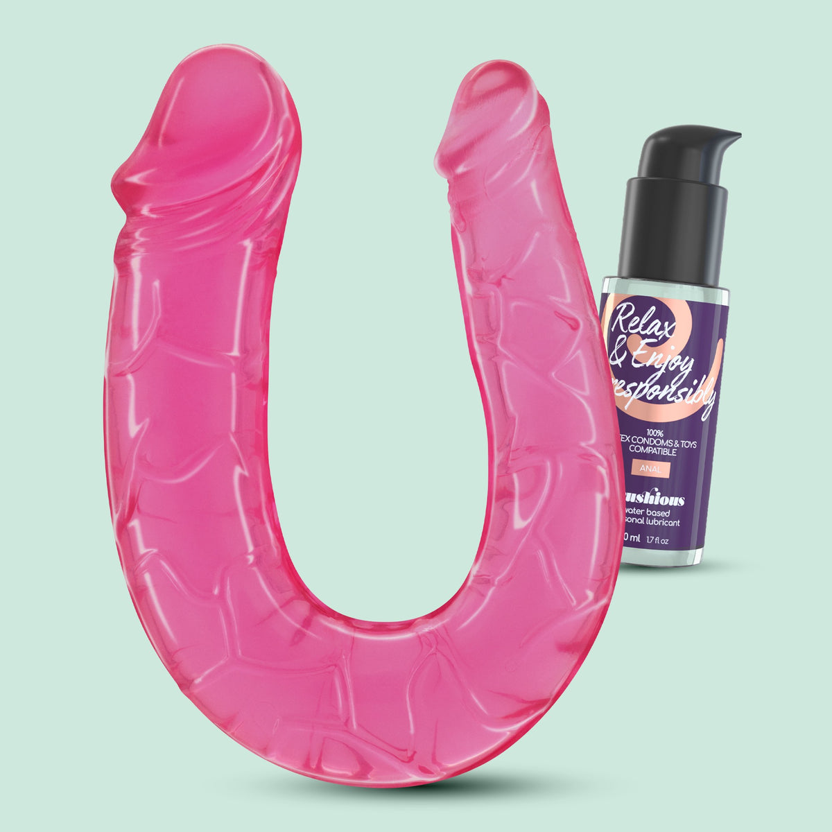 Deep Diver Dildo Duplo Com Lubrificante Anal 50Ml Crushious Rosa