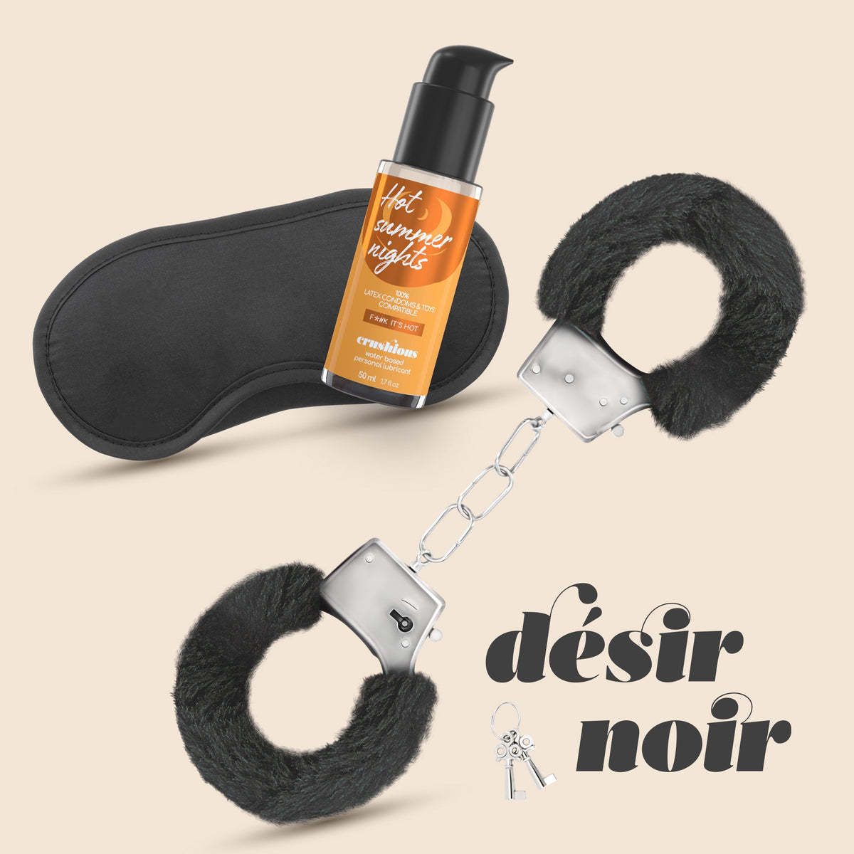 Désir Noir Conjunto De Algemas + Venda Acetinada E Lubrificante Com Efeito Calor Crushious