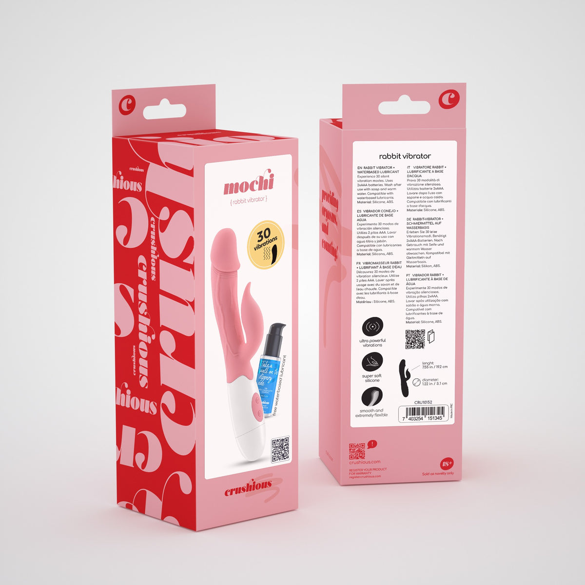 Vibrador Com Estimulador De Clitóris Mochi Rosa E Lubrificante À Base De Água Incluído Crushious