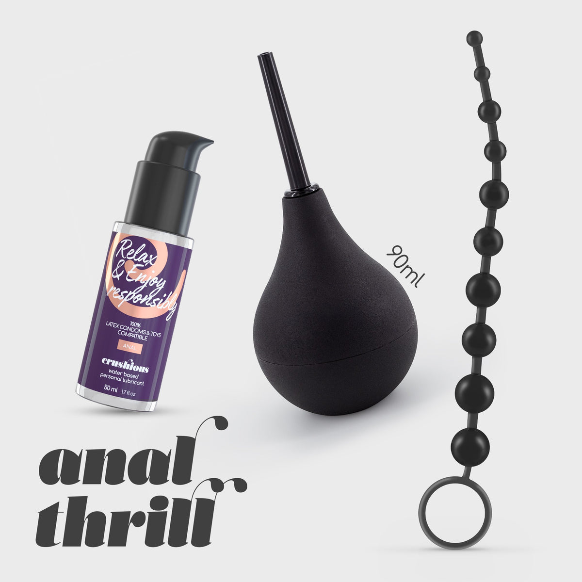 Anal Thrill Duche Anal 90Ml Com Lubrificante Anal 50Ml E Tira De 10 Pérolas Anais Crushious