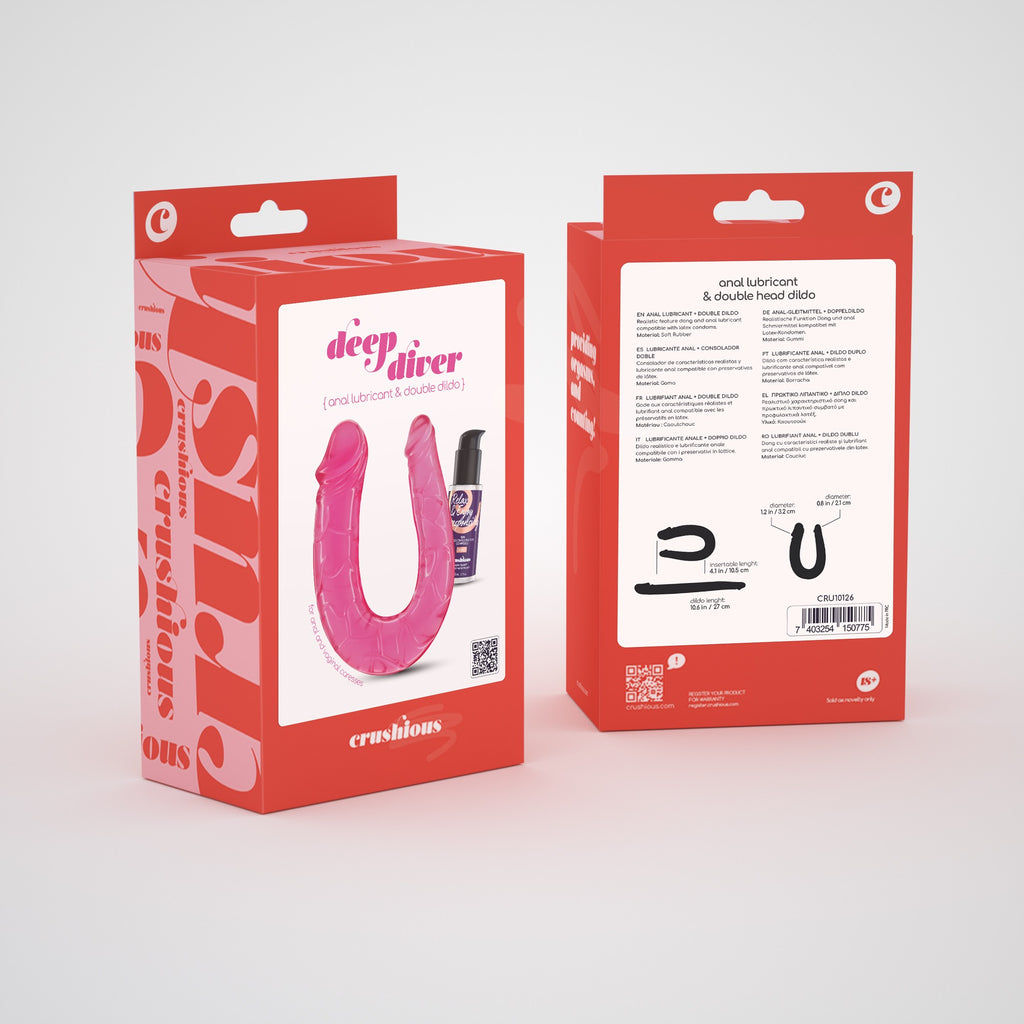 Deep Diver Dildo Duplo Com Lubrificante Anal 50Ml Crushious Rosa