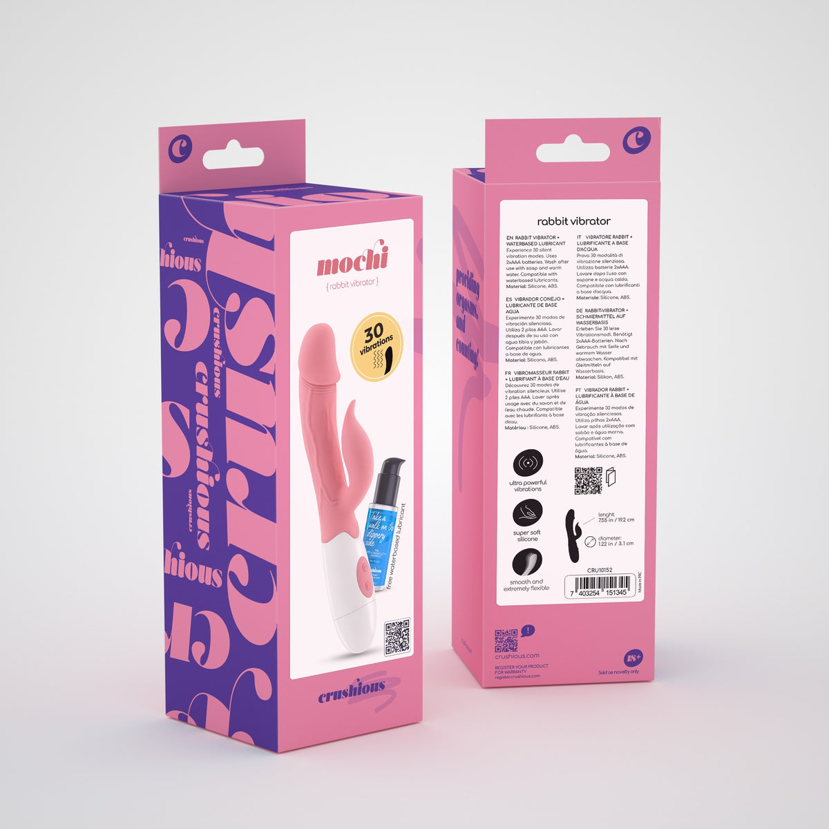 Vibrador Com Estimulador De Clitóris Mochi Rosa E Lubrificante À Base De Água Incluído Crushious