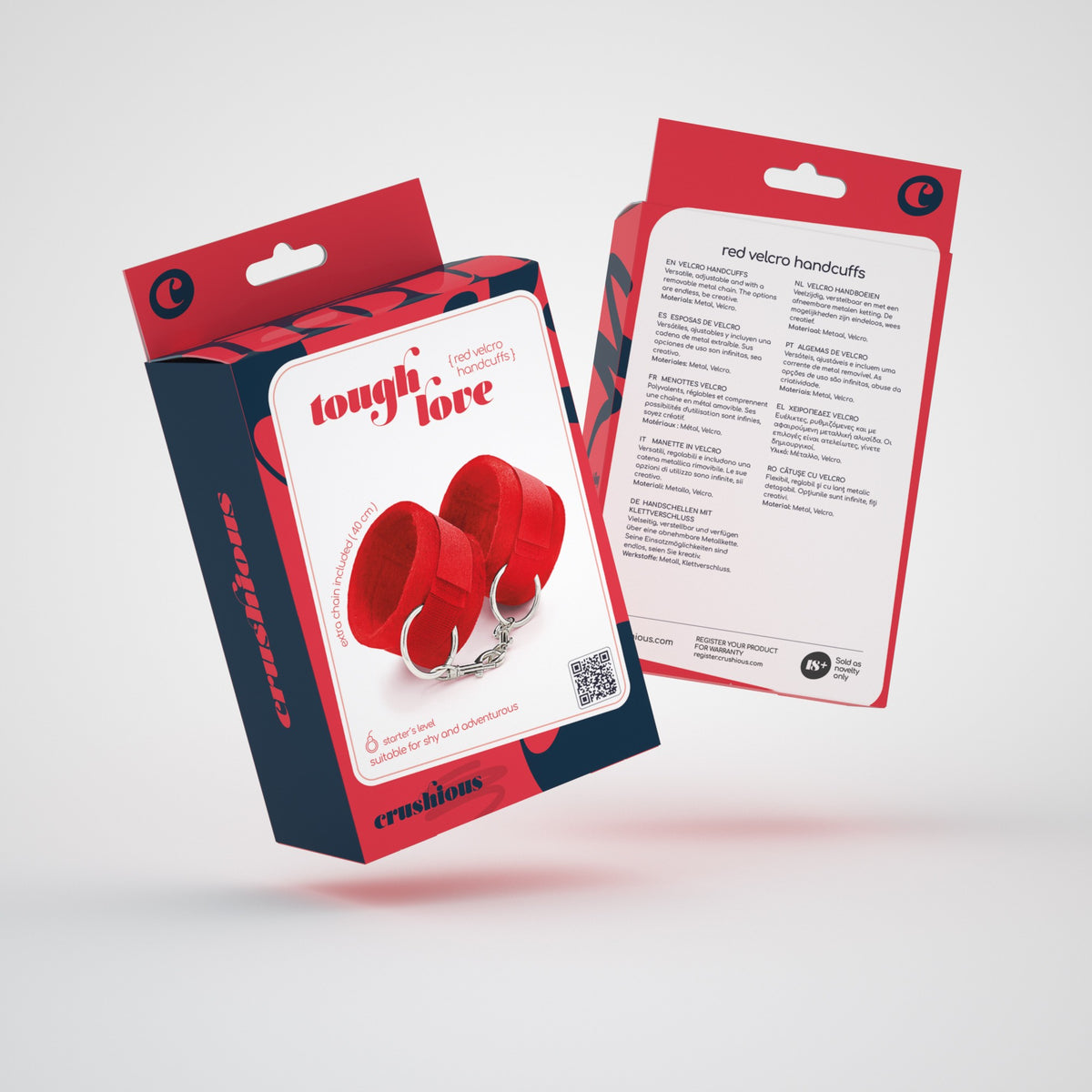 Algemas De Velcro Tough Love Com Corrente De 40Cm Extra Crushious Vermelhas