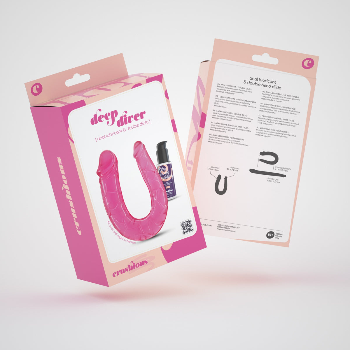 Deep Diver Dildo Duplo Com Lubrificante Anal 50Ml Crushious Rosa
