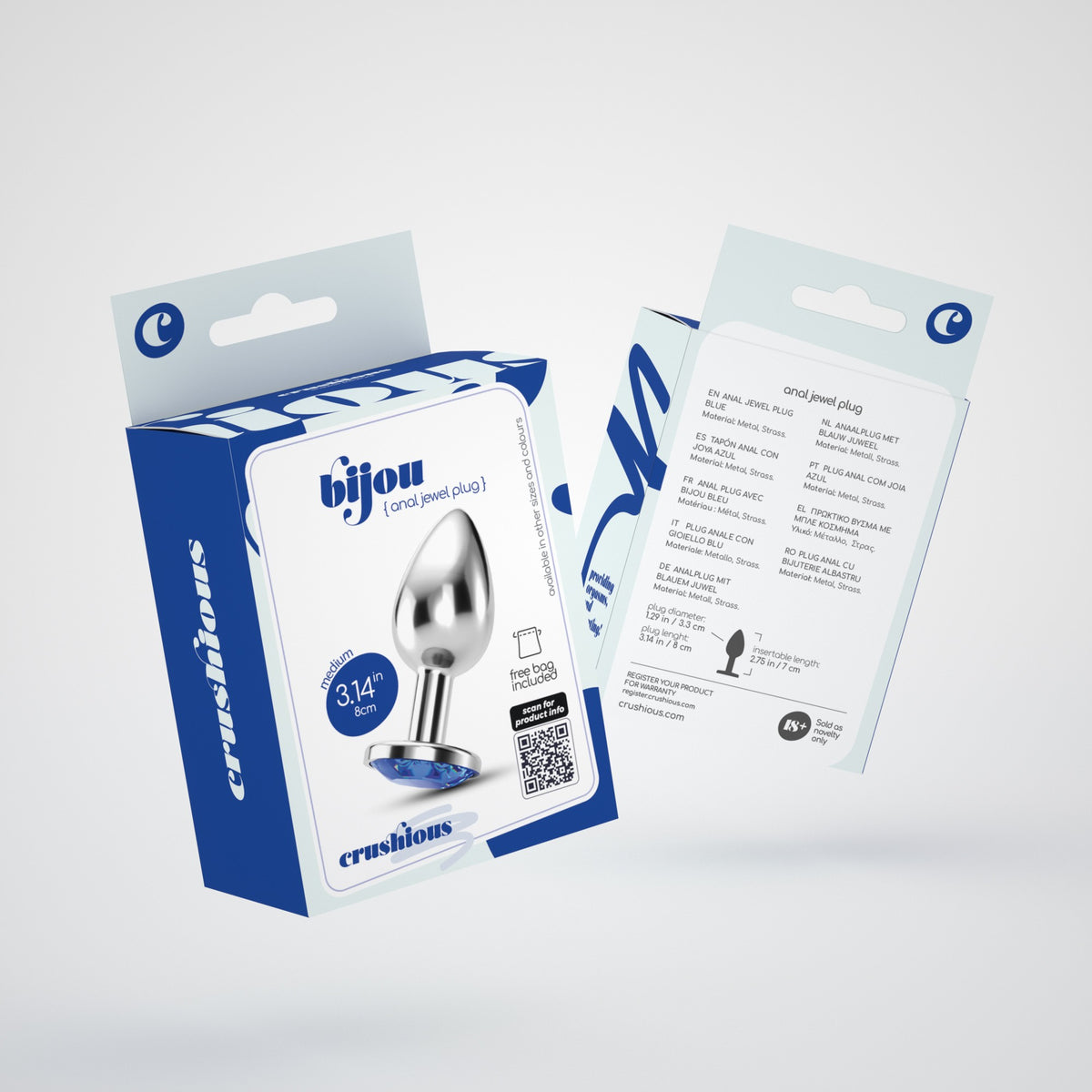 Plug Anal Joia Bijou Azul Médio Crushious Com Bolsa Aveludada Grátis
