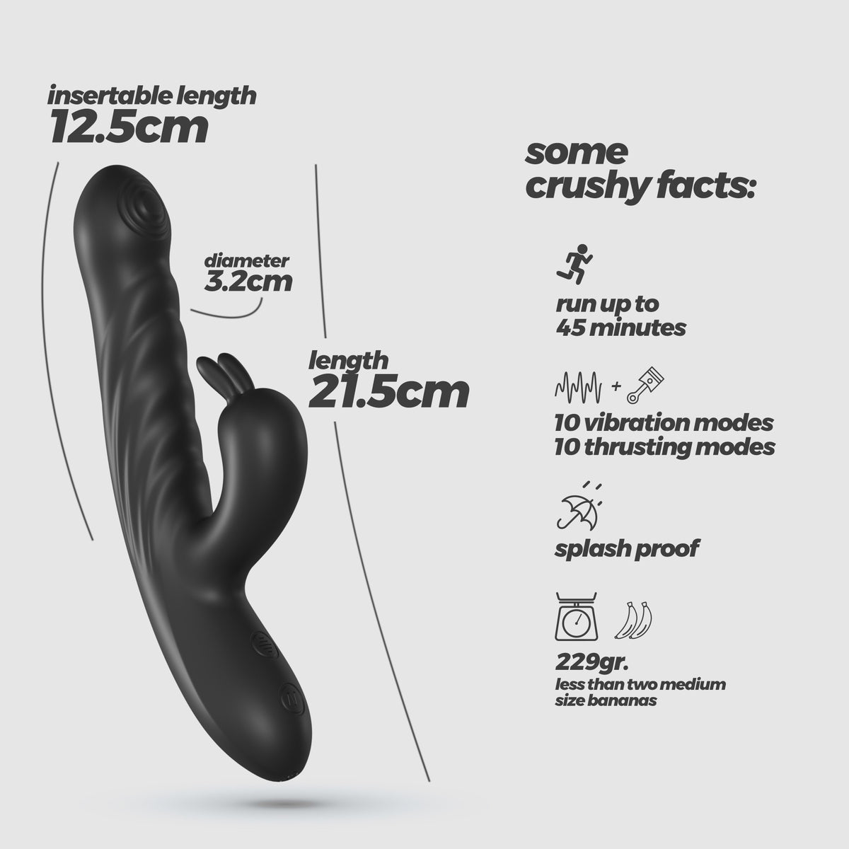 Lapin Vibrador Recarregável Rabbit Com Impulso Preto Crushious