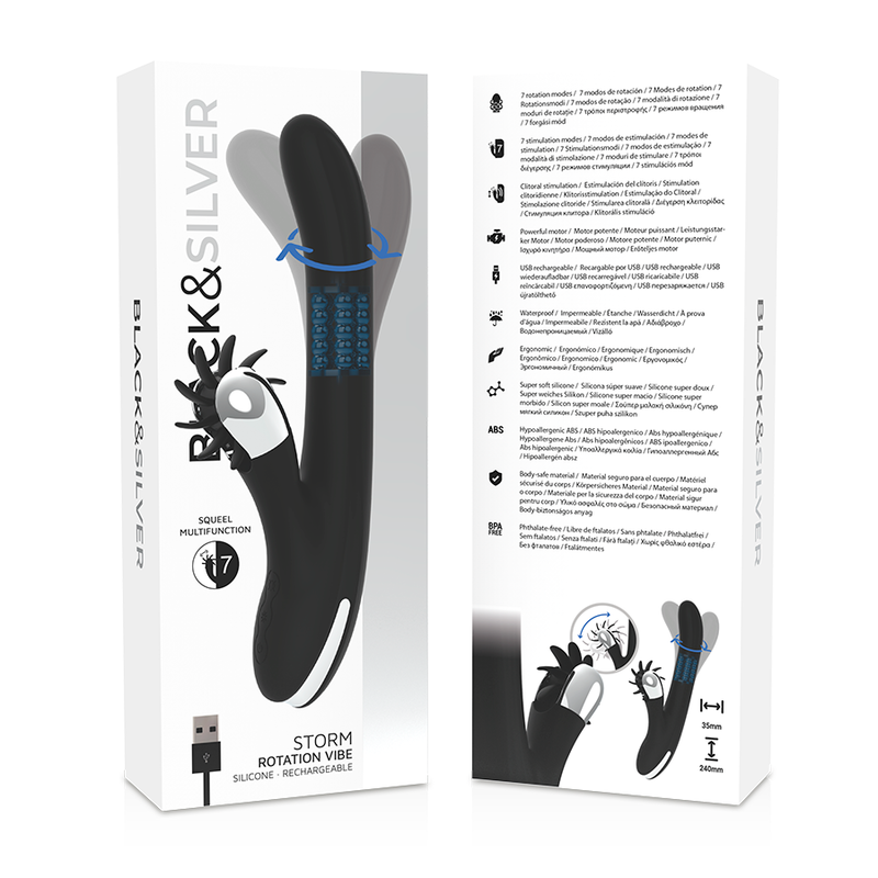 Vibrador Com Rotação Black&Silver Bunny Storm