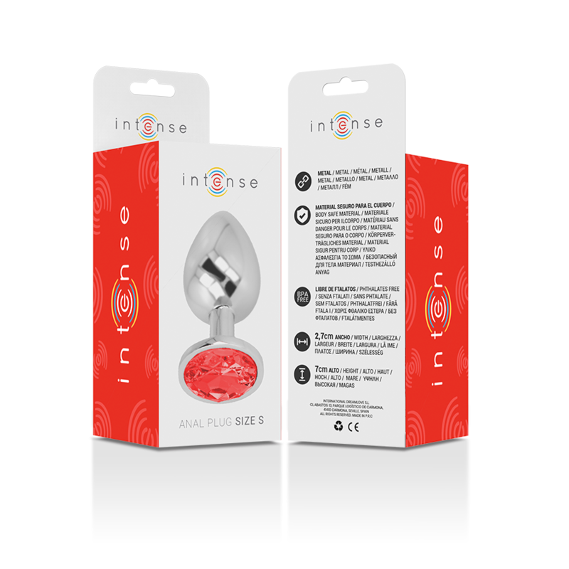 Intense - Plug Anal De Alumínio Metal Com Vidro Vermelho Tamanho S