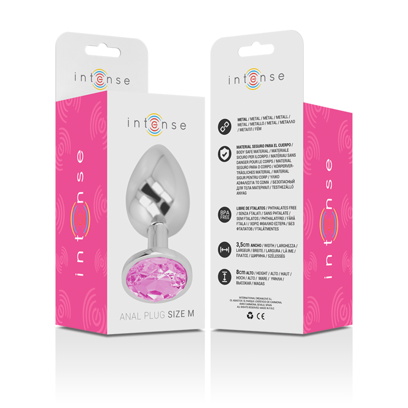 Plug Anal De Metal De Alumínio Com Cristal Rosa Tamanho M Intense