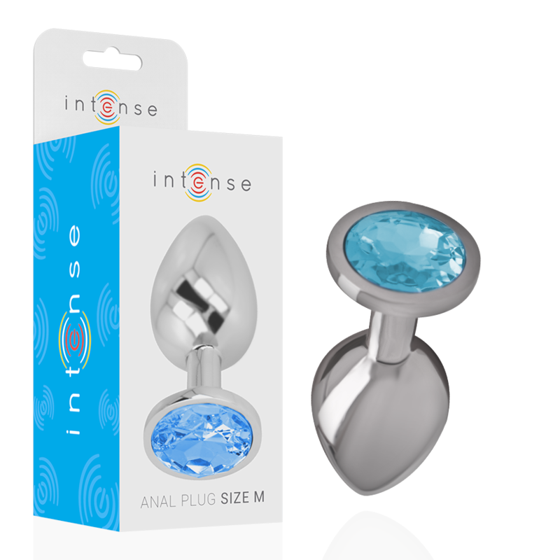 Intense - Plug Anal De Alumínio Metal Com Vidro Azul Tamanho M