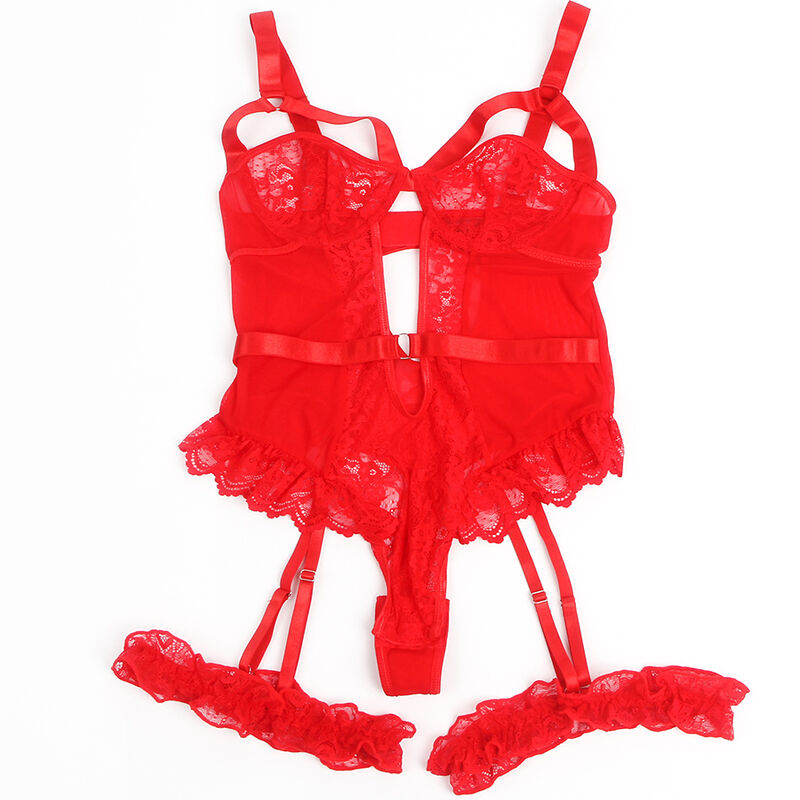 Subblime - Teddy Com Liga, Detalhes Em Renda E Listras Vermelhas Tamanho L/Xl
