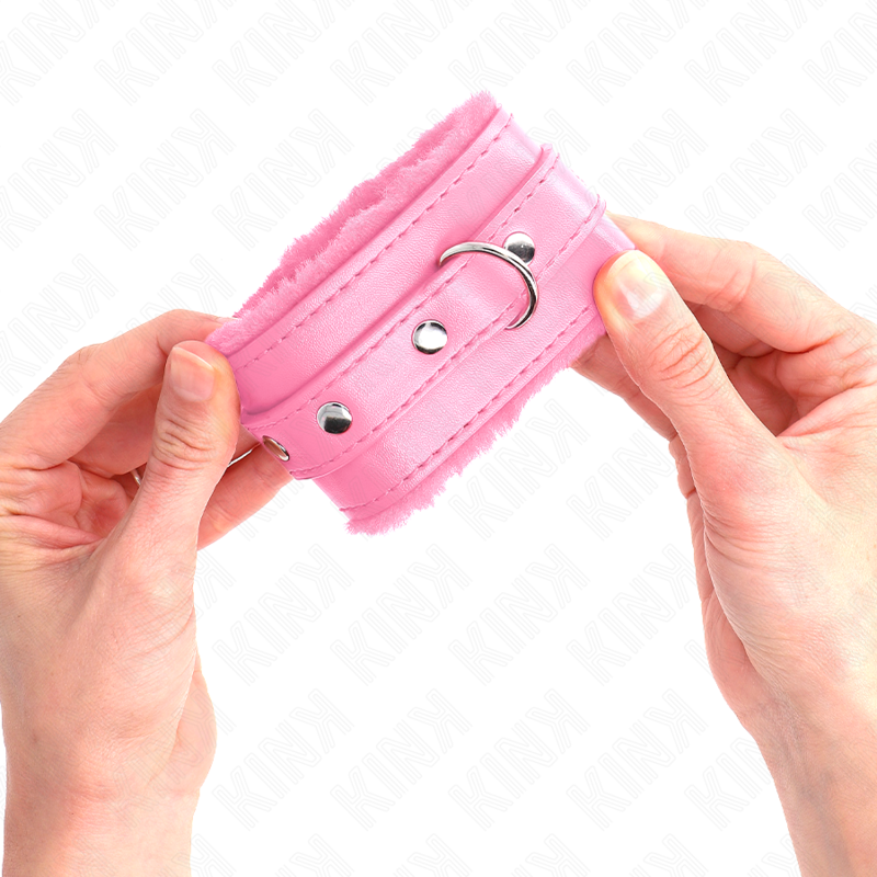 Kink - Algema De Pulso Premium Forrada Com Pele Rosa Com Cinto Rosa Ajustável