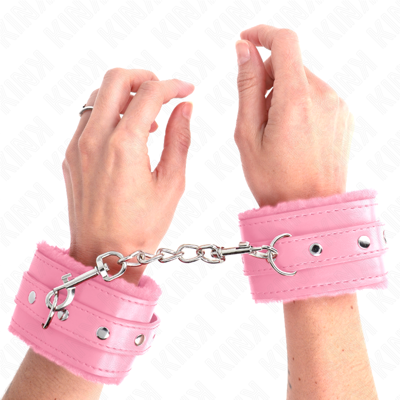 Kink - Algema De Pulso Premium Forrada Com Pele Rosa Com Cinto Rosa Ajustável