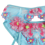 Subblime - 954109 Sutiã + Calças Com Cinto De Jarreteira Azul Desenho Floral S/M