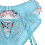 Subblime - 954109 Sutiã + Calças Com Cinto De Jarreteira Azul Desenho Floral S/M