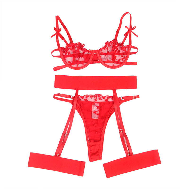 Subblime - 954338 Sutiã + Tanga + Cintos De Jarreteira Com Estampa Vermelha L/Xl