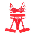Subblime - 954338 Sutiã + Tanga + Cintos De Jarreteira Com Estampa Vermelha L/Xl