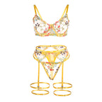 Subblime- 954345 Sutiã + Tanga + Cintos De Jarreteira Design Floral Amarelo S/M