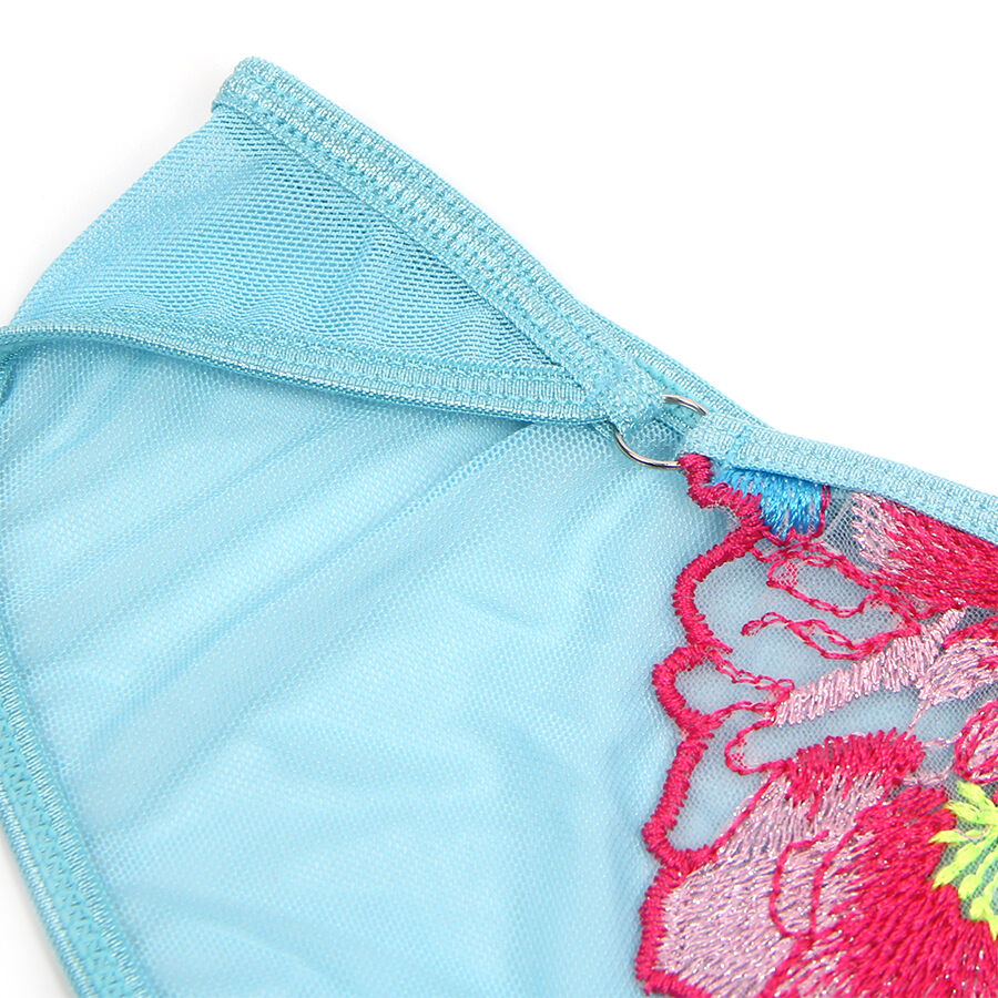 Subblime - 957643 Conjunto De Sutiã E Jarreteira Com Bordado De Flor Rosa S/M