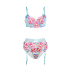 Subblime - 957643 Conjunto De Sutiã E Jarreteira Com Bordado De Flor Rosa S/M