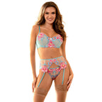 Subblime - 957643 Conjunto De Sutiã E Jarreteira Com Bordado De Flor Rosa S/M