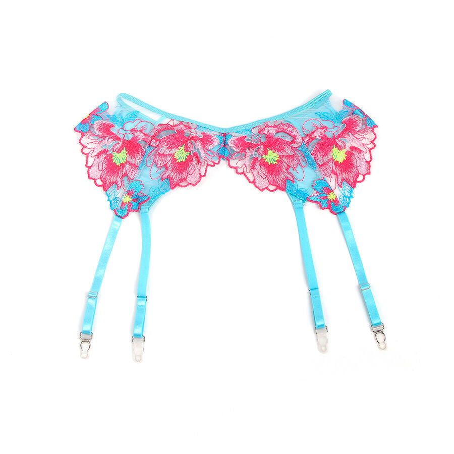 Subblime - 957643 Conjunto De Sutiã E Jarreteira Com Bordado De Flor Rosa S/M
