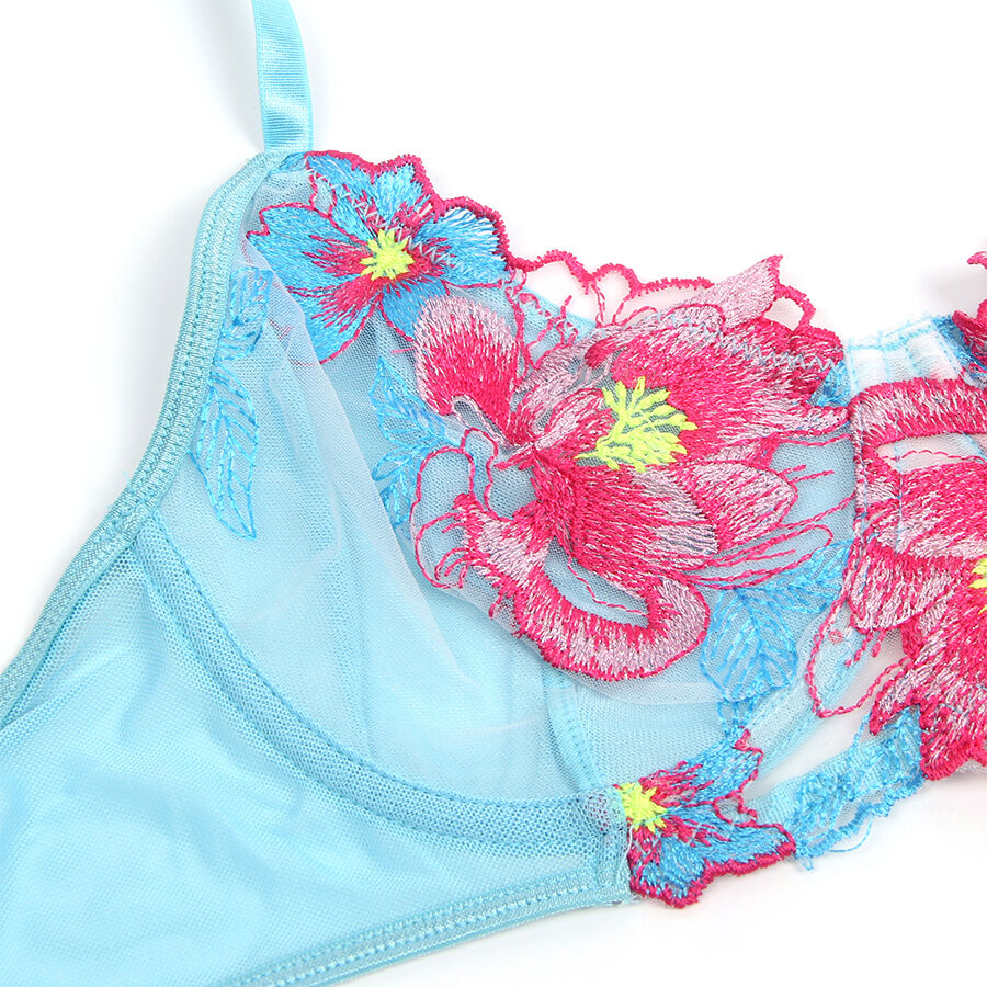 Subblime - 957643 Conjunto De Sutiã E Jarreteira Com Bordado De Flor Rosa S/M