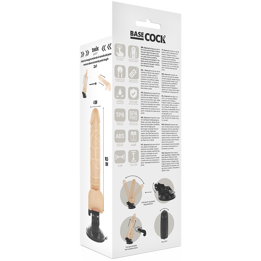 Basecock - Vibrador Realista Com Controle Remoto Cor De Pênis 18,5 Cm -O- 4Cm
