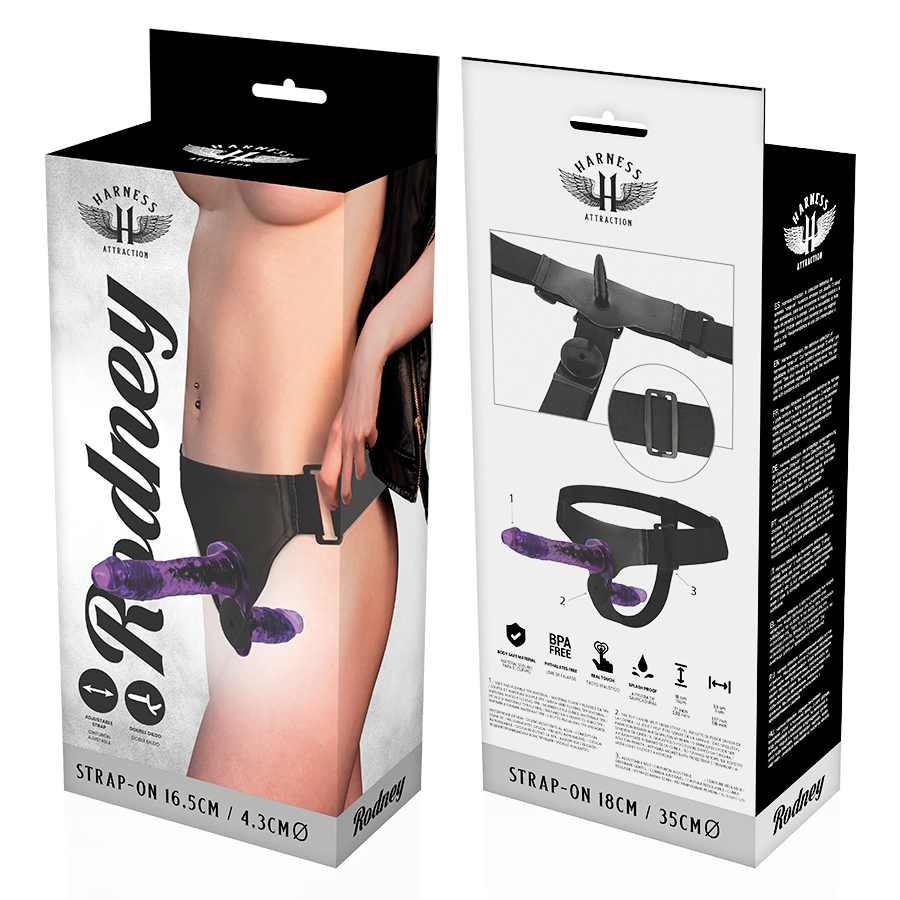 Strap On Attraction Rodney Double Purple Vibrator 18 X 3.5Cm