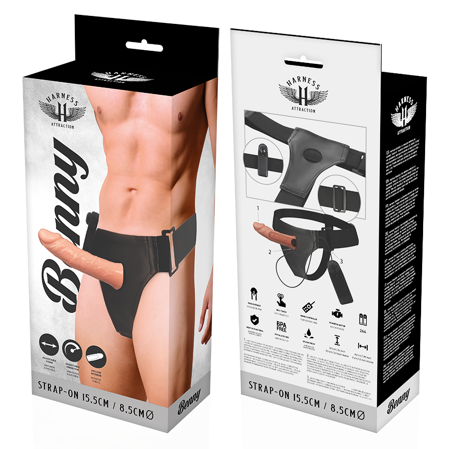 Strap On Com Vibração Harness Attraction Benny 15 X 4.5 Cm
